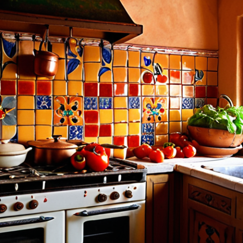 Home 11 "Abuela's Kitchen"**
A warm, inviting kitchen scene bathed in sunlight. An *abuela* (grandmother), with kind eyes and a warm smile, is stirring a pot on a vintage stove. Around her are traditional Spanish kitchen elements: colorful ceramic tiles (*azulejos*), copper pots hanging from the ceiling, and a basket overflowing with fresh vegetables like tomatoes, peppers, and garlic. The air is filled with the aroma of simmering food. The overall feeling should be comforting, nostalgic, and evoke a sense of family and tradition.
**