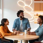 Home 17 디지털 스토리의 감정적 연결 고리 만들기 - **Prompt:** A diverse group of young adults, dressed in casual, comfortable clothing, gathered aroun...