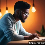 Home 15 디지털 스토리의 목표 설정하기 - **Prompt 1: The Digital Creator's Deep Dive for Purpose**
A solo shot of a young, diverse digita...