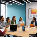 디지털 스토리 구성의 기본 원칙 - A warm and inviting digital storytelling scene showing a diverse group of Hispanic adults and young ...