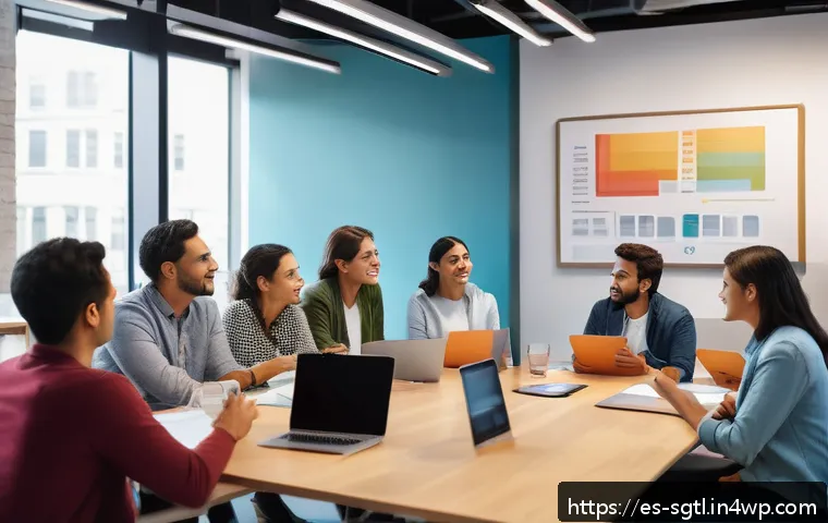 디지털 스토리 구성의 기본 원칙 - A warm and inviting digital storytelling scene showing a diverse group of Hispanic adults and young ...