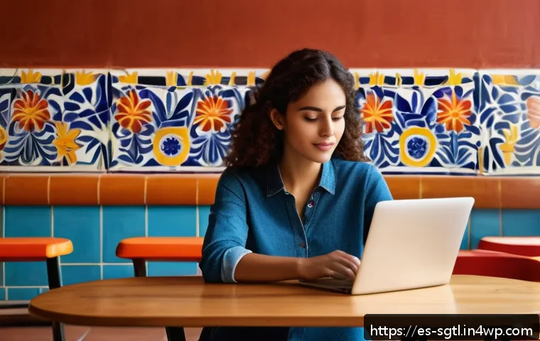 디지털 스토리에서의 반전 효과 활용하기 - A vibrant digital storytelling scene set in a modern Spanish café, showing a young Hispanic woman we...