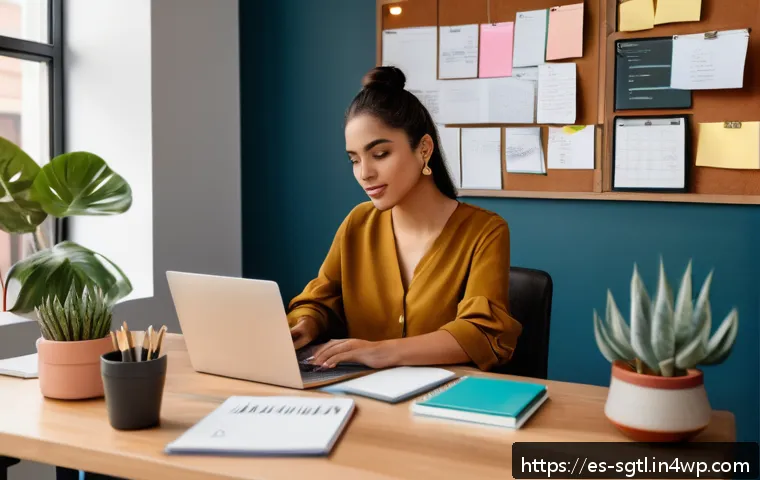 디지털 스토리 구조화의 비밀 - A modern digital content creator workspace featuring a young Hispanic professional woman in casual b...