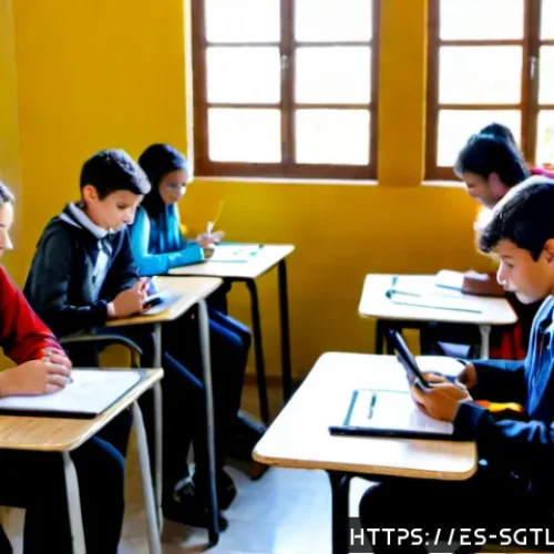 Home 17 디지털 스토리의 학습 효과 분석하기 - Photorealistic classroom in a Spanish secondary school, diverse teenage students seated in small gro...